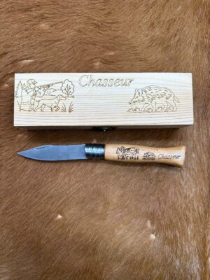 IDKDO Noël: Coffret Chasseur couteau de poche en bois avec gravure et possibilité de rajouté un prénom ref T910