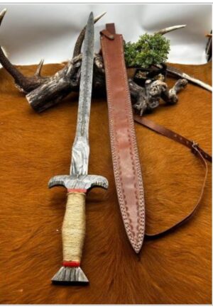 Épée médiévale lame acier Damas 512 couches-EM1