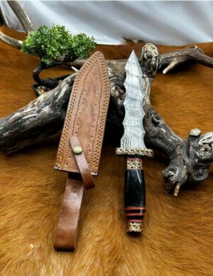 Magnifique Dague lame de feu "Flamberge design" tres beau travail Artisanal Etui DAMAS 256 couches D595