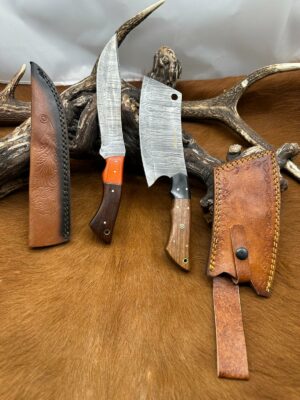 Set médiéval: Couperet + Couteau lames en acier Damas 256 couches CPR1