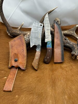 Set médiéval: Couperet + Couteau lames en acier Damas 256 couches CPR5