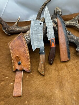 Set médiéval: Couperet + Couteau lames en acier Damas 256 couches CPR9