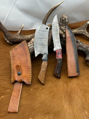 Set médiéval: Couperet + Couteau lames en acier Damas 256 couches CPR10