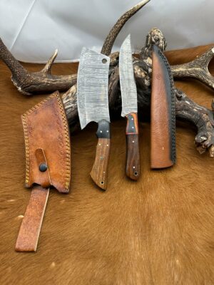 Set médiéval: Couperet + Couteau lames en acier Damas 256 couches CPR13