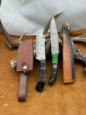 Set médiéval: Couperet + Couteau lames en acier Damas 256 couches COP1