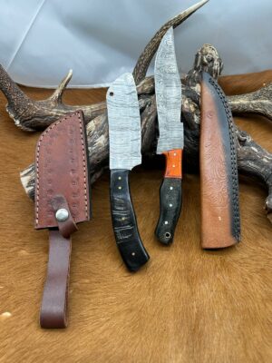 Set médiéval: Couperet + Couteau lames en acier Damas 256 couches COP2