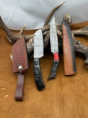 Set médiéval: Couperet + Couteau lames en acier Damas 256 couches COP3