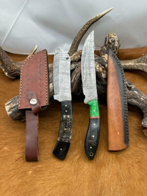 Set médiéval: Couperet + Couteau lames en acier Damas 256 couches COP4