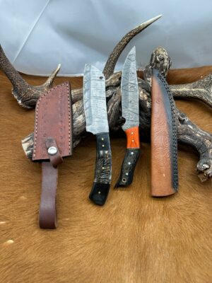 Set médiéval: Couperet + Couteau lames en acier Damas 256 couches COP5