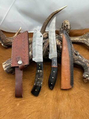 Set médiéval: Couperet + Couteau lames en acier Damas 256 couches COP6