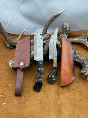 Set médiéval: Couperet + Couteau lames en acier Damas 256 couches COP7