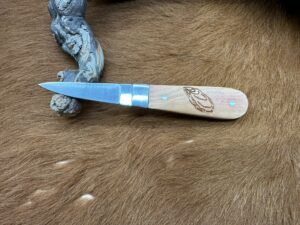 Couteau à Huîtres manche en Bois Gravé (Gravure Prénom Offerte) ref HUI10