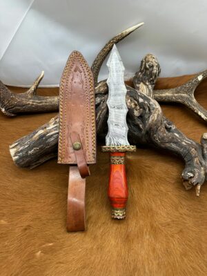 Magnifique Dague lame de feu “Flamberge design” damassé 256 couches très beau travail Artisanal LF02