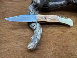 Couteau de Poche Pliant manche en Bois et Os Gravé “Perche” (Gravure Prénom Offerte) ref COO21