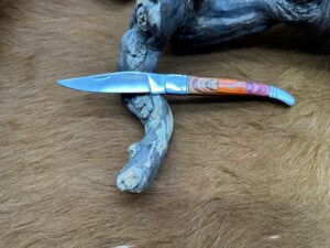 Couteau de Poche Pliant manche Coloré en Bois (Gravure Prénom Offerte) ref CB101