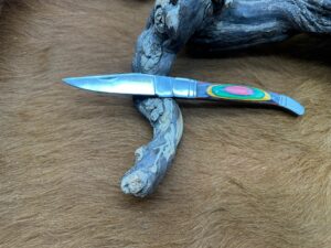 Couteau de Poche Pliant manche Coloré en Bois de Rose (Gravure Prénom Offerte) ref CB102