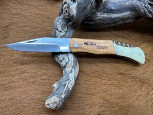 Couteau de Poche Pliant manche en Bois et Os Gravé “Sandre” (Gravure Prénom Offerte) ref COO24