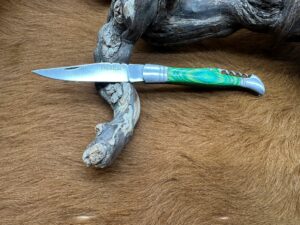 Couteau de Poche Pliant manche en Bois de Rose Vert (Gravure Prénom Offerte) ref CBR02