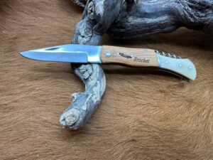 Couteau de Poche Pliant manche en Bois et Os Gravé “Brochet” (Gravure Prénom Offerte) ref COO25