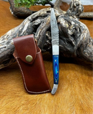 Magnifique couteau de poche pliant, lame en acier damas 256 couches ref P9