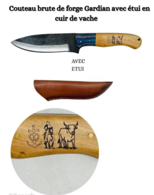 Couteau brute de forge Gardian avec étui en cuir de vache Ref BFG1