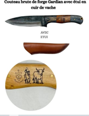 Couteau brute de forge Gardian avec étui en cuir de vache Ref BFG2