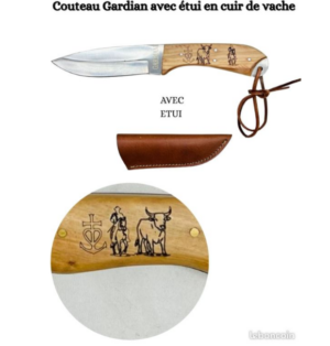 Magnifique couteau "Gardian" avec étui en cuir de vache ref BFG6