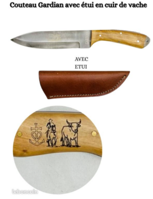 Magnifique couteau "Gardian" avec étui en cuir de vache ref BFG7