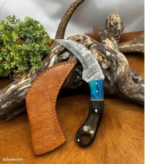 Pour collectionneur : Couteau Lame Acier DAMAS 256couches manche en corne Fabrication Artisanal Réf K30