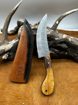 Couteau chasse lame damas 256 couches Manche en bois d'olivier ref D54