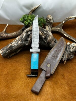 Magnifique couteau lame acier damas ref B176