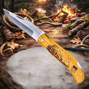 Couteau de poche Pliant manche en Bois d'Olivier Gravé thème Moto (Gravure Prénom Offerte) ref CM80