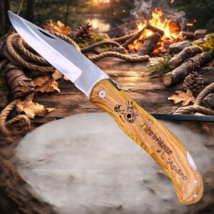 Couteau de poche Pliant manche en Bois d'Olivier Gravé J’aime la pétanque et l’apéro (Gravure Prénom Offerte) ref CPA30