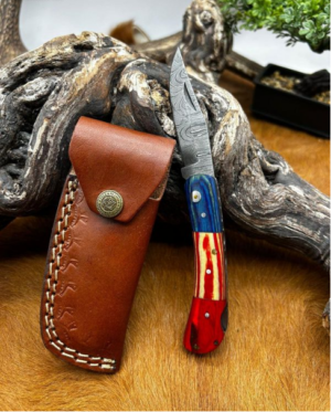 Couteau lame en acier Damas 256couches avec manche en bois pliant ref R1