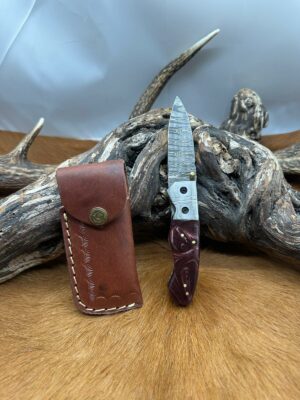 Couteau pliant lame damas 256 couches, manche en Micarta ref MIC11