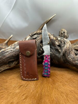 Couteau pliant lame damas 256 couches, manche en Bois de Rose ref RS10