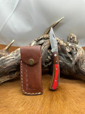 Couteau pliant lame damas 256 couches, manche en Bois de Rose ref RS13