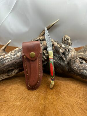 Couteau pliant lame damas 256 couches, manche en Bois de Rose ref RS15