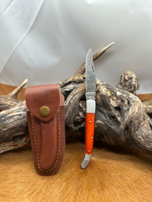 Couteau pliant lame damas 256 couches, manche en Bois de Rose ref RS16