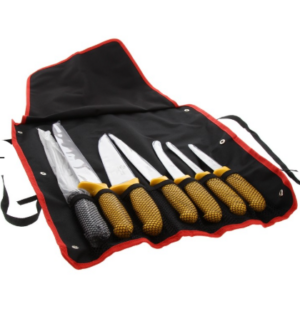 6 COUTEAUX + 1 FUSIL + SAC CONVERTIBLE EN TABLIER BOITE COULEUR