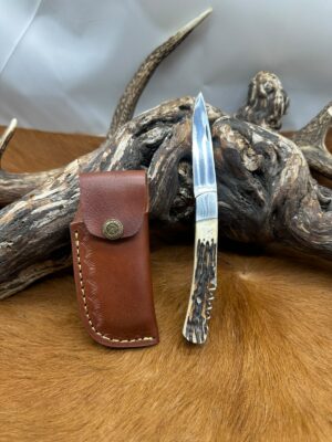 Couteau de Poche pliant – Manche en Os effet bois de cerf avec tire-bouchon ref PBC12