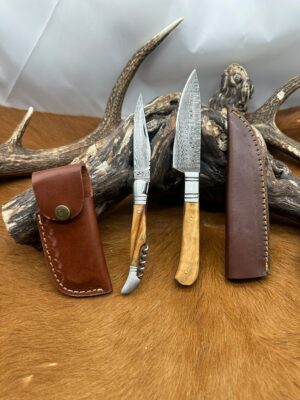 Set de deux Couteaux : Couteau de Chasse + Couteau de poche lame en Acier Damas 256 Couches ref LTD550