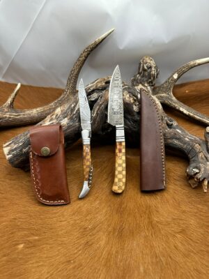 Set de deux Couteaux Damier : Couteau de Chasse + Couteau de poche lame en Acier Damas 256 Couches ref DAM100