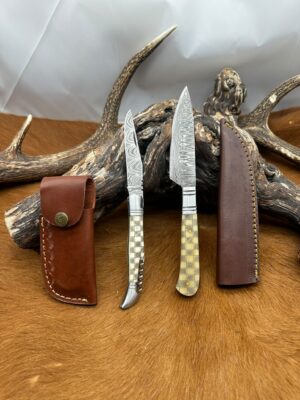 Set de deux Couteaux Damier : Couteau de Chasse + Couteau de poche lame en Acier Damas 256 Couches ref DAM101