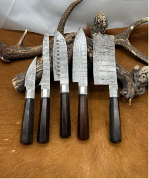Pour Collectionneurs: Set de Boucher en Lame acier Damas 256 couches + étui en cuir de vache ref CHEF3