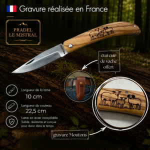 Couteau de poche Pradel le Mistral avec gravure laser MOUTONS ref 1004Moutons