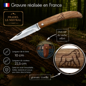 Couteau de poche Pradel le Mistral avec gravure laser GORILLE ref 1004Gorille