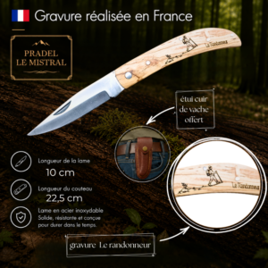 Couteau de poche Pradel le Mistral avec gravure laser LE RANDONNEUR ref 1004Lerandonneur