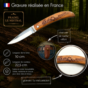 Couteau de poche Pradel le Mistral avec gravure laser LE MECANICIEN ref 1004Lemécanicien