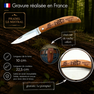 Couteau de poche Pradel le Mistral avec gravure laser LE POMPIER ref 1004Lepompier